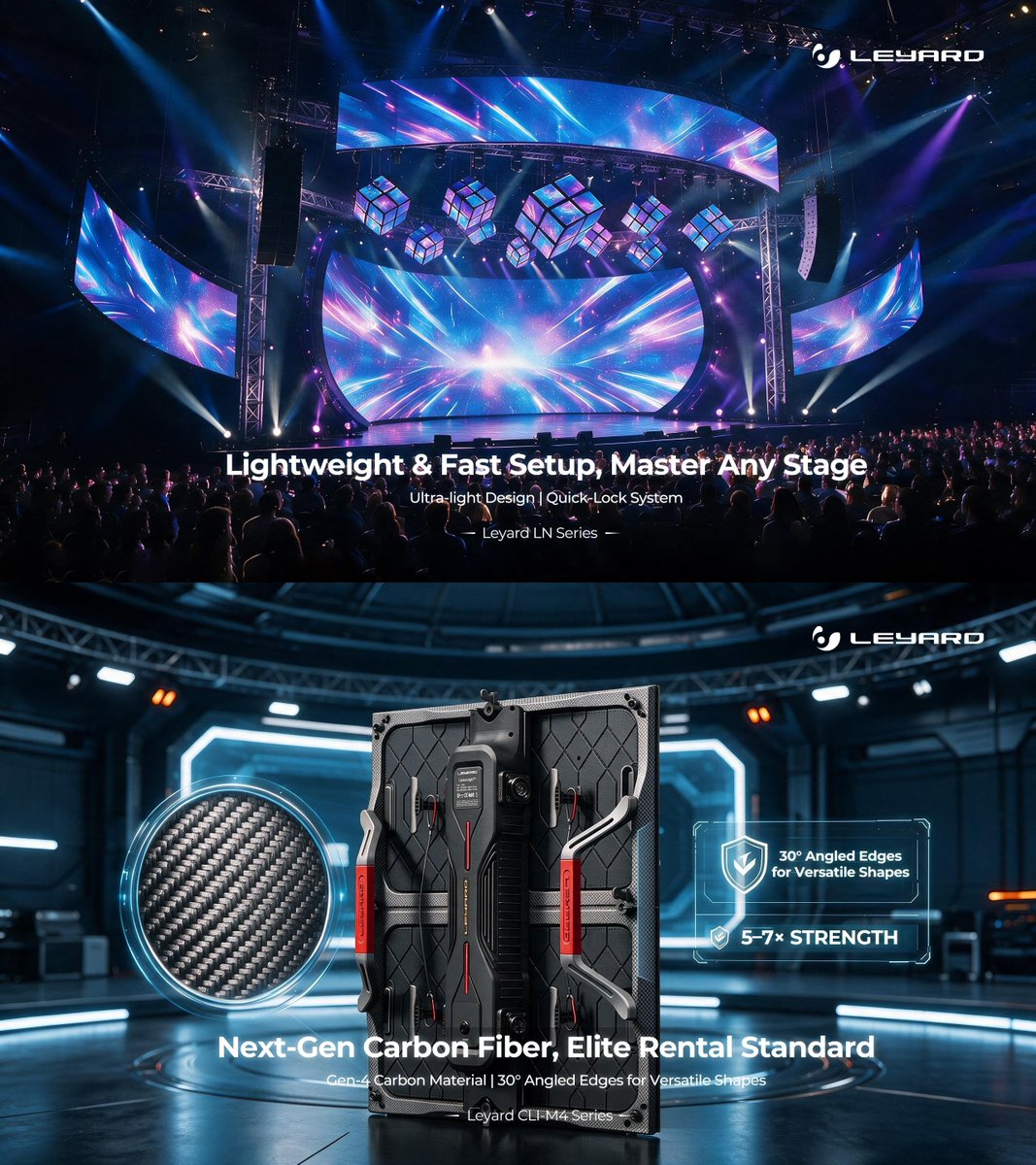 Leyard_int's tweet photo. Reshaping Visions! 🚀 Leyard's all-scenario displays: indoor curved LED, ultra-light rental, weatherproof outdoor. See the full lineup. #Leyard #CreativeDisplay #LEDDisplay #VisualInnovation https://t.co/cCE9kHXWXy