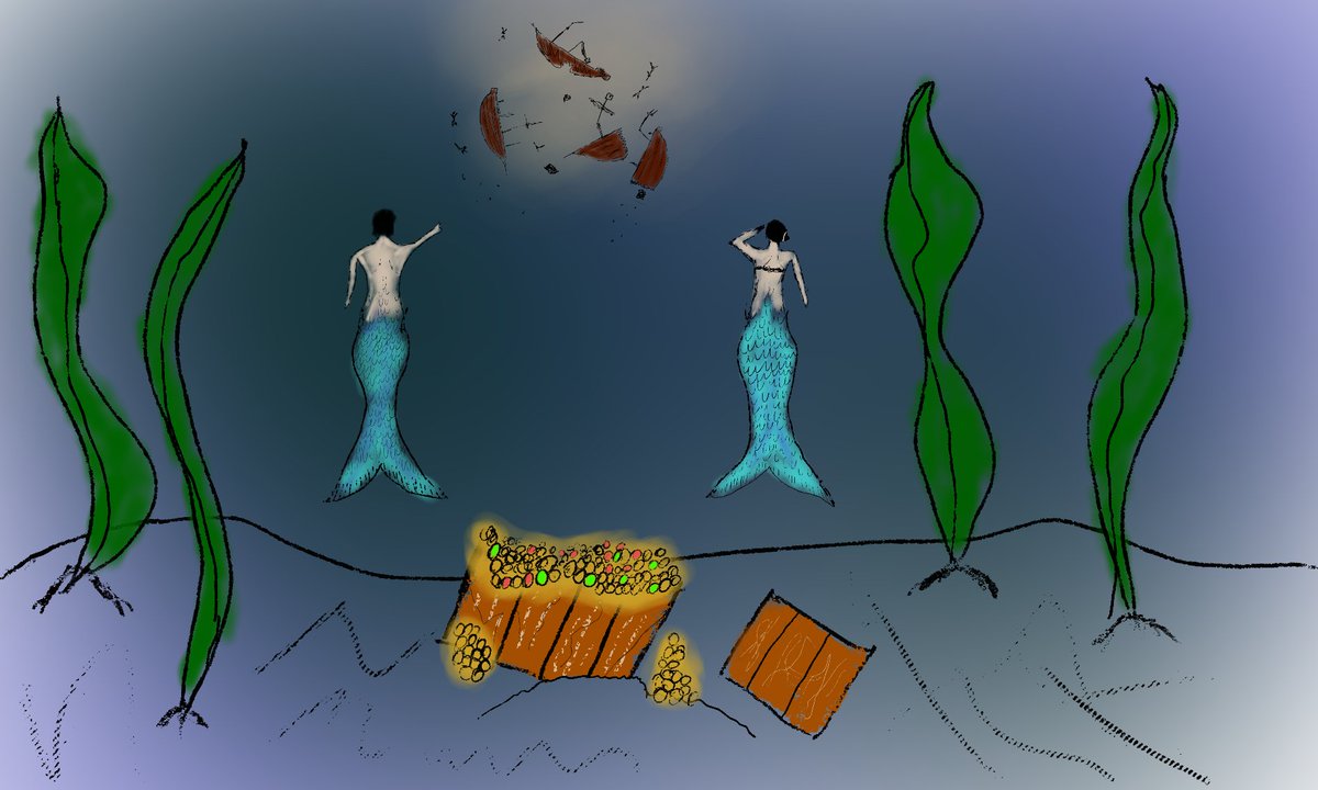 Tenedeus's tweet photo. #notanartist #digitalart
Ta-da!
So yeah. Mermaids, ships, a treasure chest. For the right vibe, you could throw on the *Pirates of the Caribbean* soundtrack—or, I don't know, *Pacific Rim*. Even though Jaegers are missing here, but whatever. https://t.co/3W9ITBwq1V