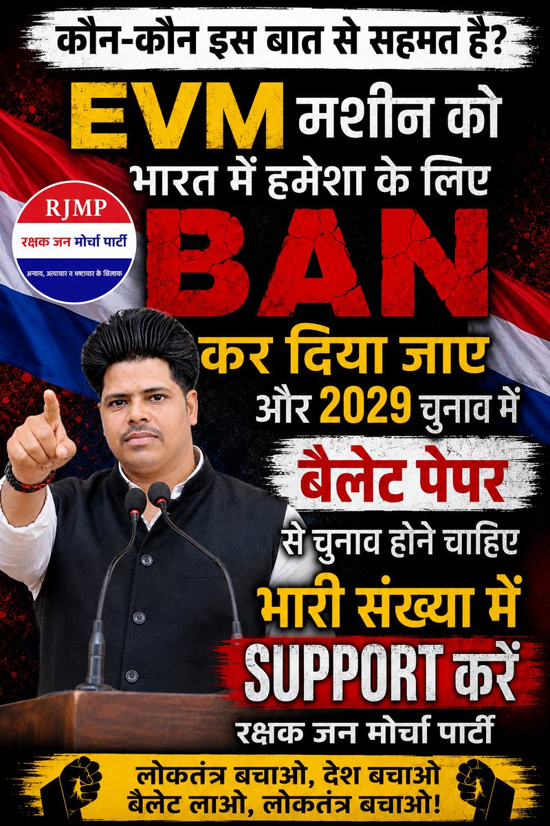 RJMParty's tweet photo. #RJMP की मांग है कि चुनाव आयोग,सभी राजनीतिक दलों, तकनीकी विशेषज्ञों और नागरिक समाज के साथ व्यापक संवाद करे और ऐसी चुनाव प्रणाली अपनाई जाए, जिस पर सभी पक्षों का अधिकतम विश्वास हो।यदि बैलेट पेपर जैसी किसी व्यवस्था पर व्यापक राष्ट्रीय सहमति बनती है, तो उस पर भी गंभीरता से विचार करें https://t.co/e0fOzHhk5Q