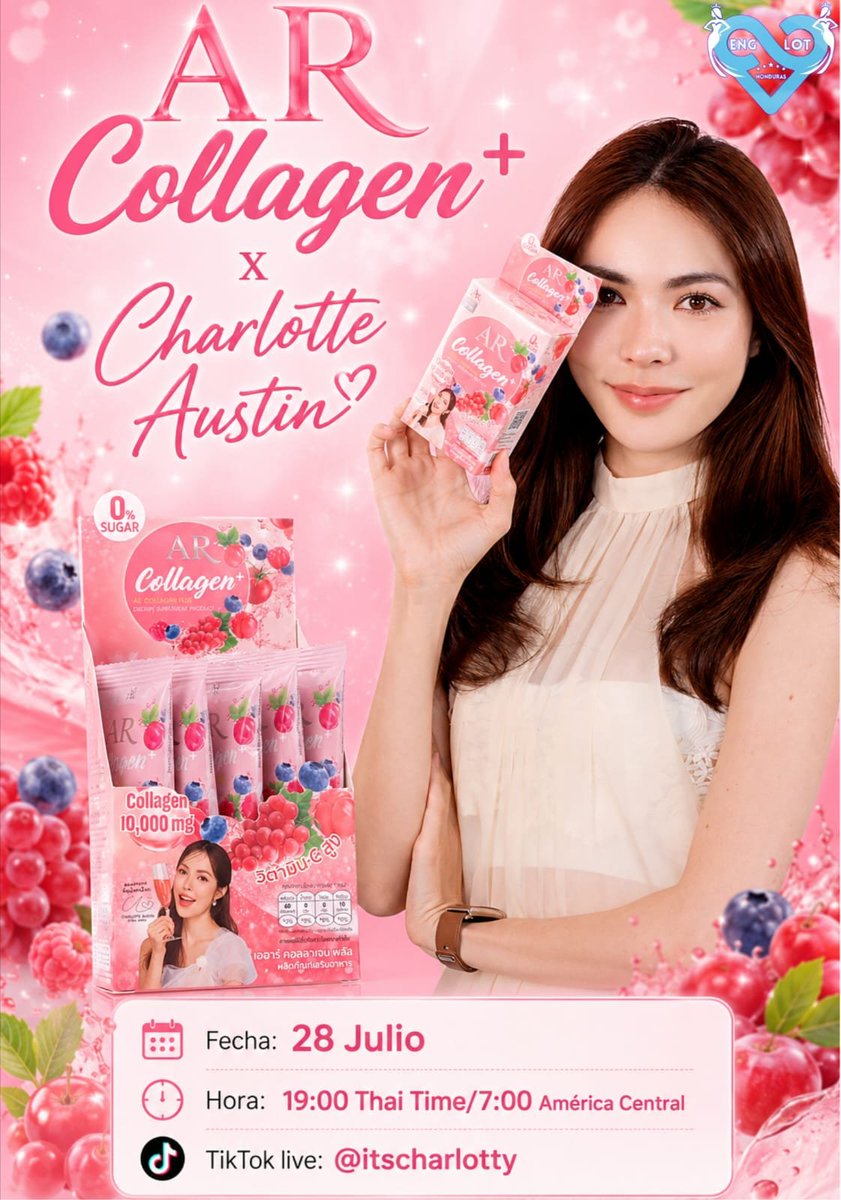 EnglotHonduras's tweet photo. 💖🍓 ¡AR COLLAGEN+ LIVE CON CHARLOTTE AUSTIN! 🐰🔴✨
​¡Familia! Mañana también nos toca brillar junto a nuestra hermosa Charlotte en el TikTok Live de AR Collagen+ (Aura Rich). Acompañémosla desde temprano enviándole todo nuestro amor. 📲

​🗓️ FECHA: Martes 28 de Julio
​⏰ HORA HN🇭🇳: 06:00 AM 
⏰HORA TH🇹🇭: 19:00 PM Thai Time
​📍 PLATAFORMA: TikTok Live (Cuenta: @itscharlotty)

Únete a la tendencia usando el hashtag oficial:
#.CharlotteXARCollagenLive

SIMPLY BE CHARLOTTE28
#CharlotteAustin #ชาล็อตออสติน