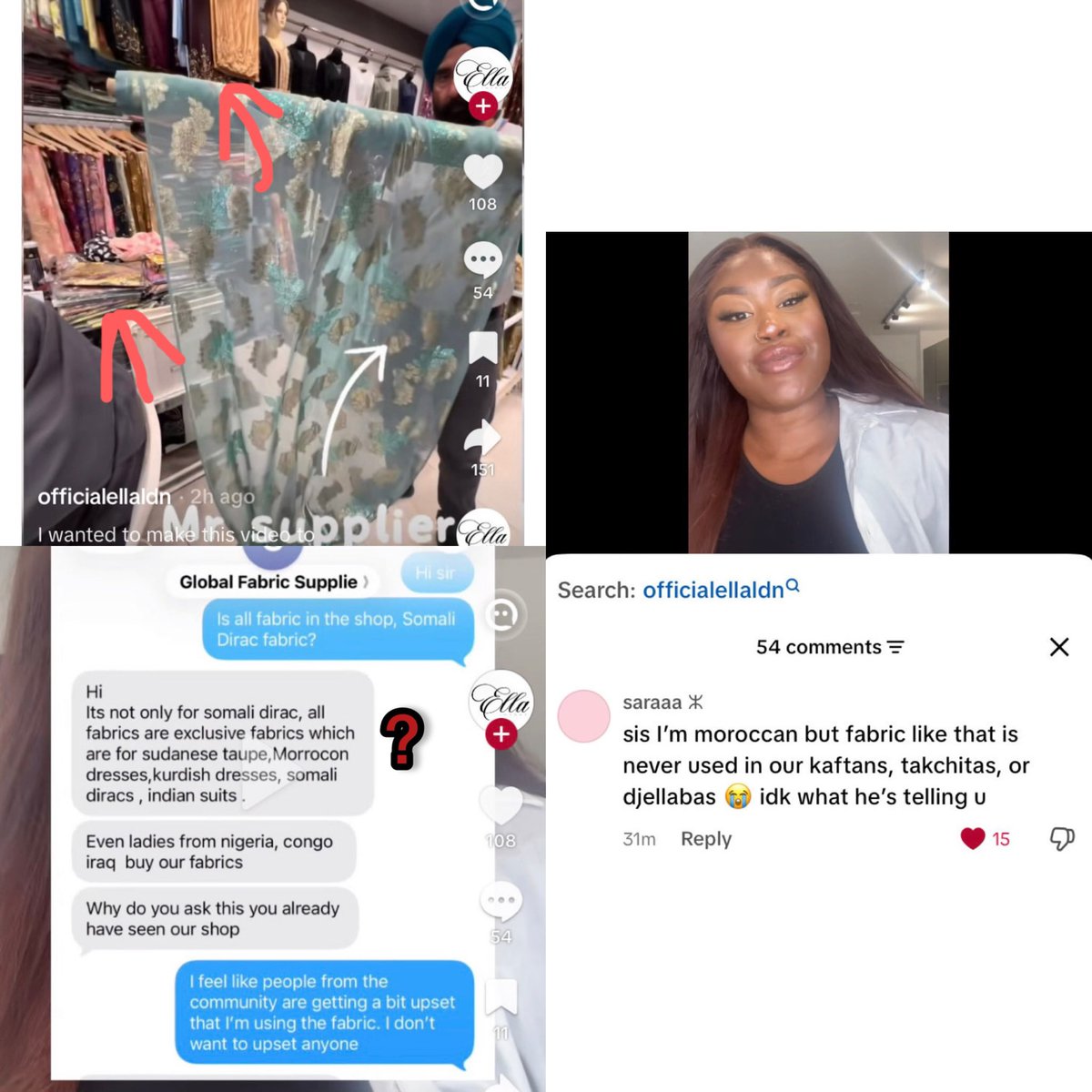 sincilty's tweet photo. flat out cultural erasure

her seller has somali clothing in his store, theres diracs on display in the back and gorgorad [somali undergarment] folded near them to wear underneath.

he sold her fabric meant to be sewn for diracs yet feigns innocence when somalis call it out… wow https://t.co/dxSaCVUc00