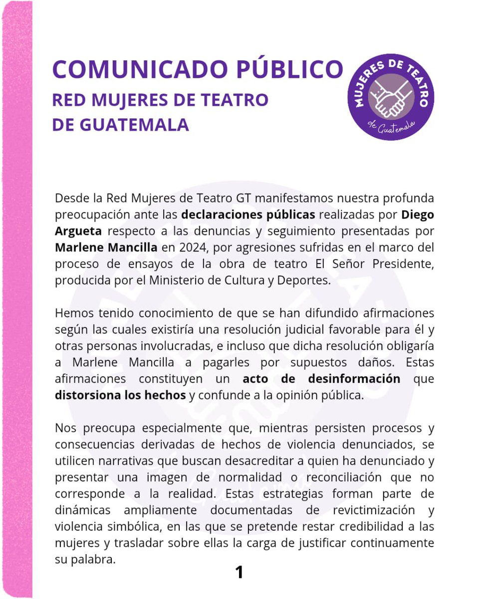 MujeresteatroGT's tweet photo. No nos callaran. Revictimizar y manipular es violencia. No es no! https://t.co/oqnU94YUbY