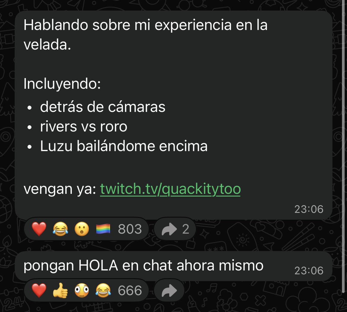 QuackityInfo's tweet photo. 💬 ¡Quackity vía su canal de difusión en WhatsApp!

🔗 : https://t.co/fJvNrMmfef https://t.co/eRH8woJsxm