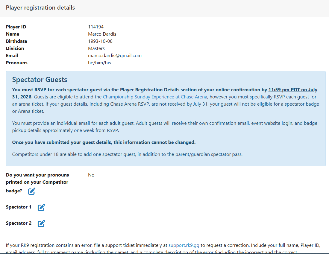 zio_m3's tweet photo. Selling 1 (ONE) Spectator Pass for the Pokémon World Championships 2026 with access to XP and the Sunday Arena for USD 200.
DM or send an email to the address in the picture if you're interested!
#PokemonWorlds2026 #SpectatorPass https://t.co/na46IdC0kz
