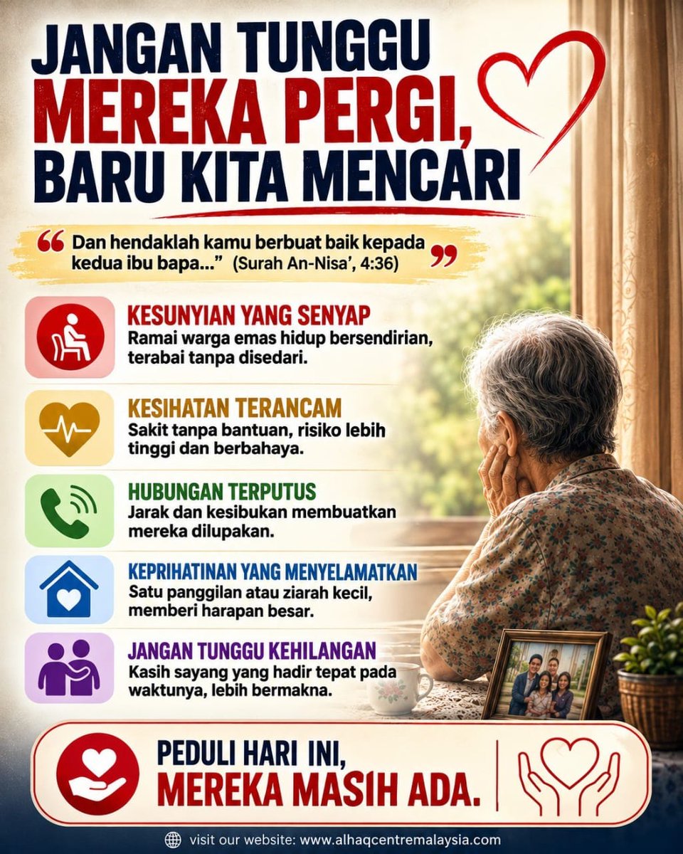 alhaqcentre's tweet photo. JANGAN TUNGGU MEREKA PERGI, BARU KITA MENCARI
#ibubapa
#sunyi
#depression
#kesihatan

Read more:
https://t.co/wbmnnPpJIg https://t.co/Cm39sOlAP5