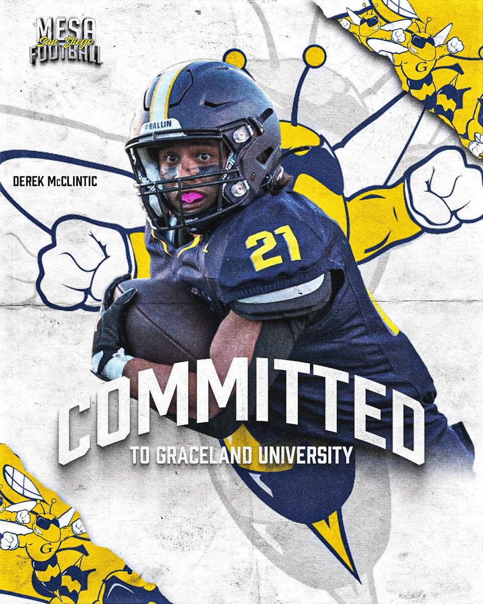 SDmesafootball's tweet photo. Congratulations to Olympian RB @DerekMcclintic on his COMMITMENT to @GracelandFB 
#NextLevelOlympian #GettinPlayersOut #BALLIN 
@BallCoachGW @CoachK_Parker @VHSPanthers @EC_Preps_SD @sdfootball @JUCOFFrenzy @jucomadefb https://t.co/lfOrDCKwWx