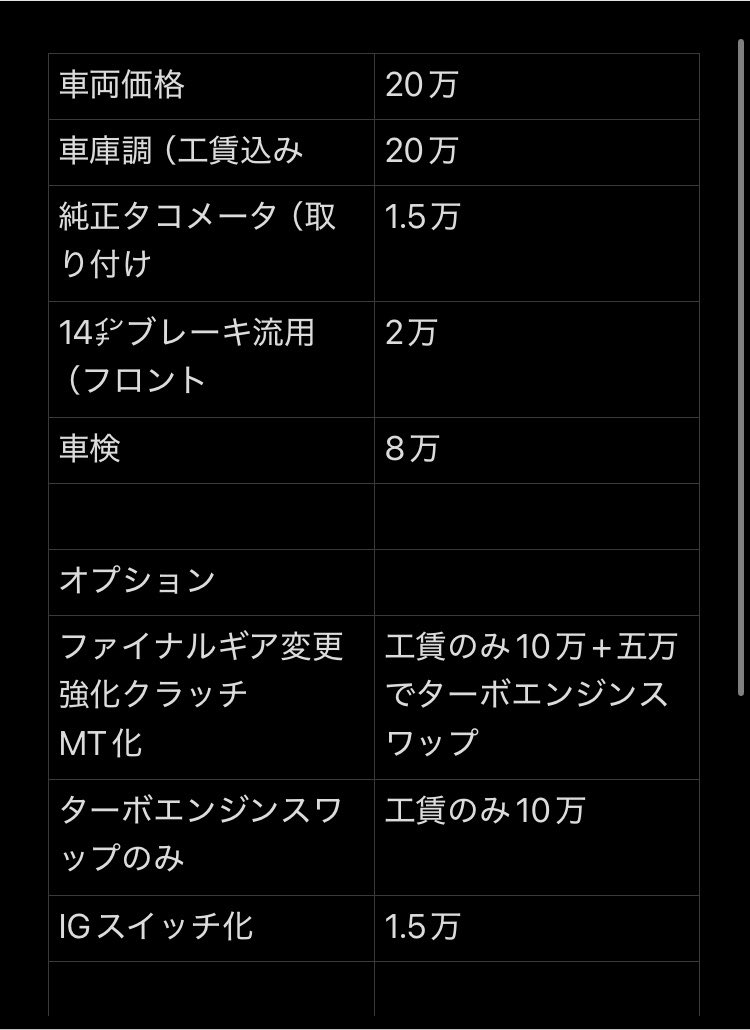 torimune292129's tweet photo. 僕が作ってるエッセのメニューなんやけど
高い？
車庫調取り付けは工賃三万 https://t.co/OLpJhqvHJv