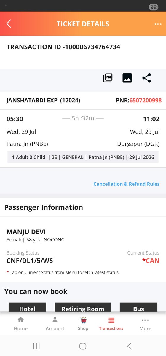 santku7's tweet photo. @IRCTCofficial I had cancelled a ticket and given choice for D5 for my Old mother who will travel alone but again the same seat was allotted to my mother. Requesting you to kindly change the coach to D1-D5. I had already losses the cancellation charges for 2nd reserv.pls @drmdnr https://t.co/ty1rHcQDyv