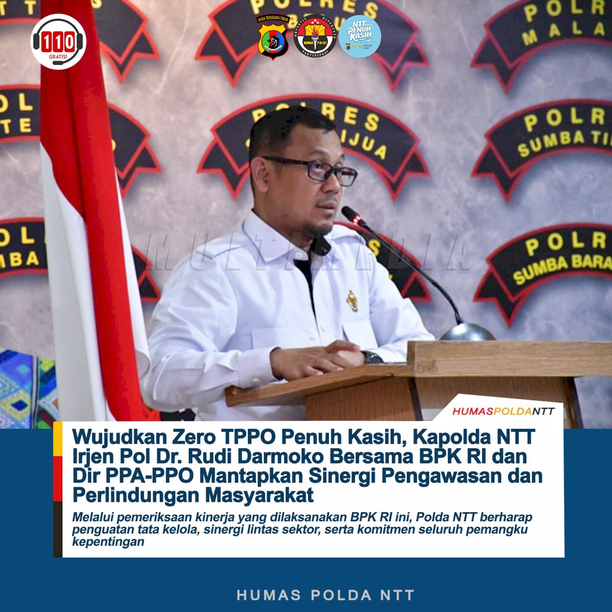 humas_polda_ntt's tweet photo. Polda Nusa Tenggara Timur (NTT) menegaskan komitmennya dalam memberantas Tindak Pidana Perdagangan Orang (TPPO) melalui pembukaan Pemeriksaan Kinerja Pendahuluan oleh Tim BPK RI di Mapolda NTT.
#PoldaNTT #NTTPenuhKasih #ZeroTPPO #StopTPPO #PolriPresisi #PolriUntukMasyarakat https://t.co/rya21w4jks
