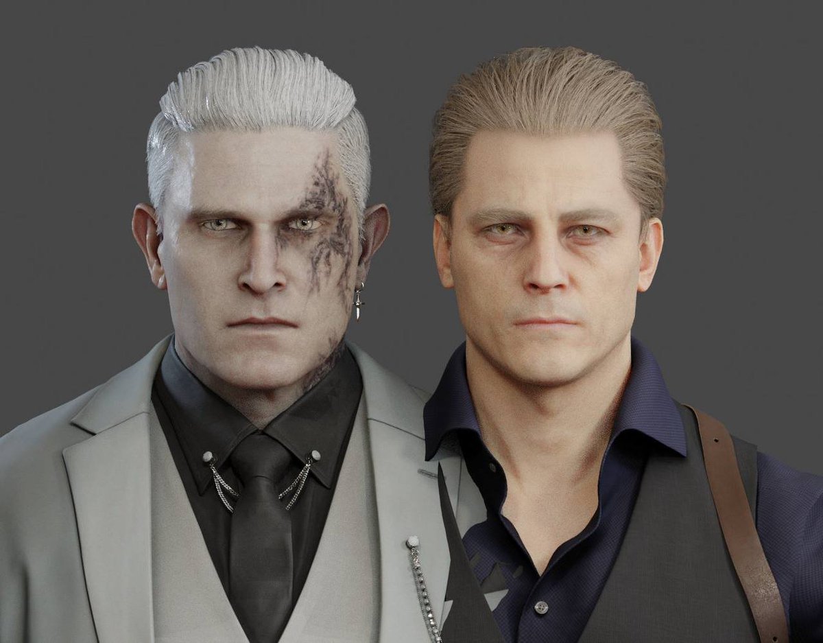 _Wesker_Kisser_'s tweet photo. I love this I'm obsessed with this picture. Zeno looks like he's trying to form a thought and Wesker looks high out of his mind https://t.co/JhRgxgShju