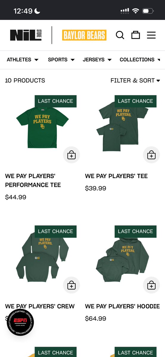 StarCharger28's tweet photo. @TopTierBaylor @flatland_sports Still on sale in the NIL store btw. https://t.co/LbA0jiIwOu