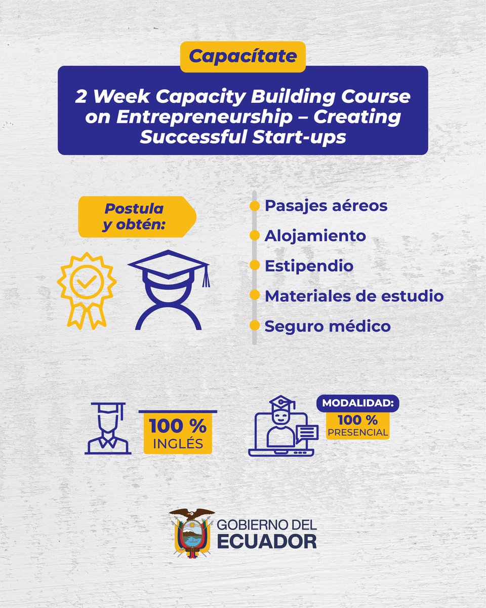 EduSuperiorEc's tweet photo. 💡 Las grandes ideas necesitan preparación para convertirse en emprendimientos exitosos.

Desarrolla habilidades para crear y fortalecer startups con una capacitación internacional en India con #BecasGloboComún.

📅 Postula hasta el 31 de julio.
🔗 En https://t.co/aBH8Lq1sGi https://t.co/TkD6pXyx8a