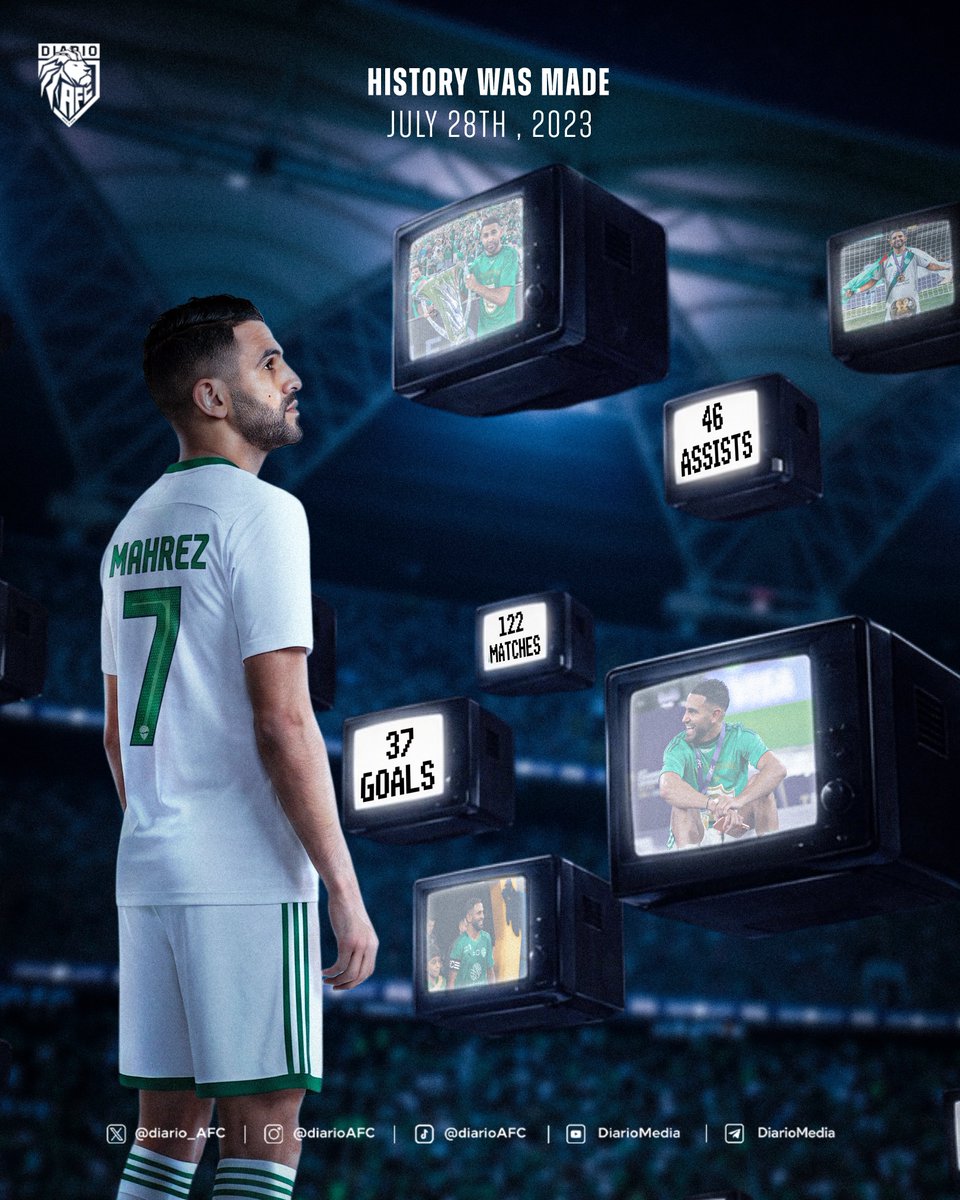 diario_AFC's tweet photo. 🔙 28 يوليو — في مثل هذا اليوم قبل 3 سنوات الأهلي يعلن التعاقد مع رياض محرز 🟢⚪️ https://t.co/xABCPl6TbW