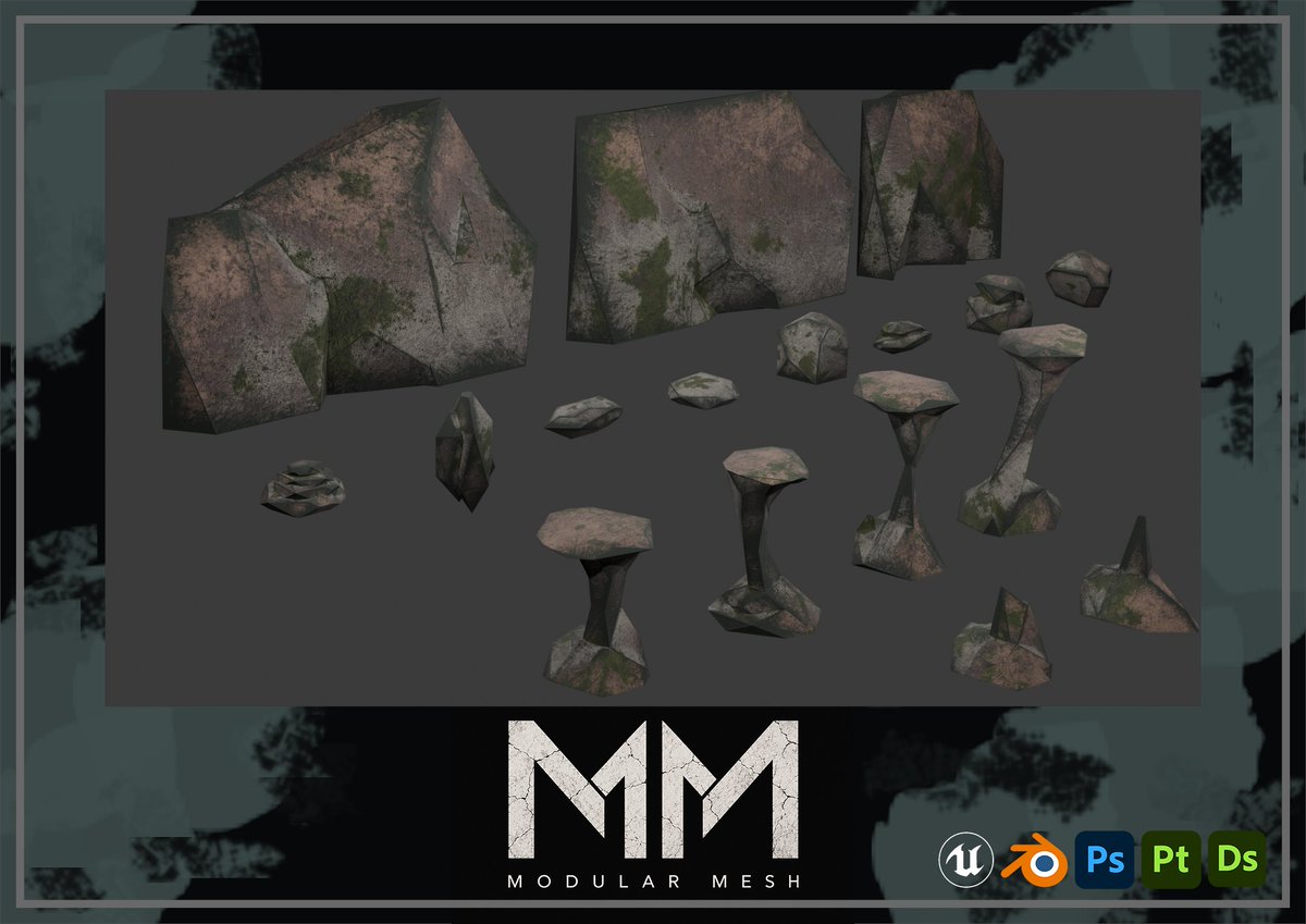 ModularMesh's tweet photo. Finished my latest stylised cave pack! 🪨

17 modular assets including walls, rocks, pillars &amp; stalactites. Spent a lot of time refining my Substance Painter smart material and keeping the topology clean &amp; game-ready.

1,070 verts • 2,068 tris

#b3d #gamedev #3dart #lowpoly https://t.co/52gwMnhSL0