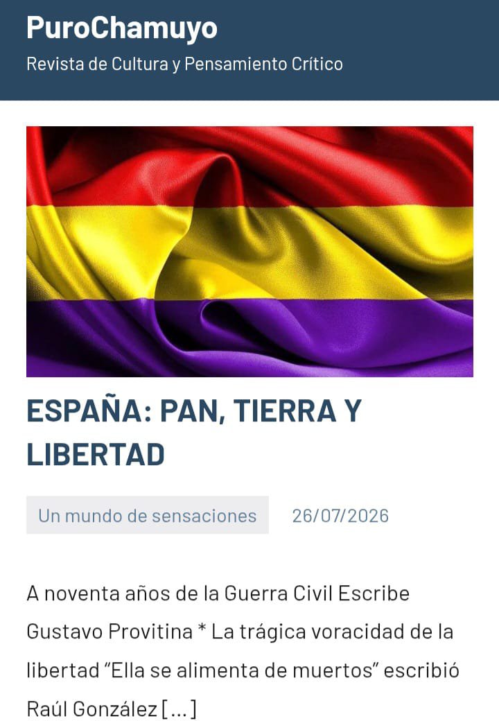 purochamuyo2's tweet photo. España: Pan, Tierra y Libertad. A 90 años de la Guerra Civil. Gustavo Provitina sobre Tuñón, Orwell y la traición a las milicias.
👉 https://t.co/cwrtM31LOy

#GuerraCivil #Memoria #PuroChamuyo https://t.co/qhElXccZhM
