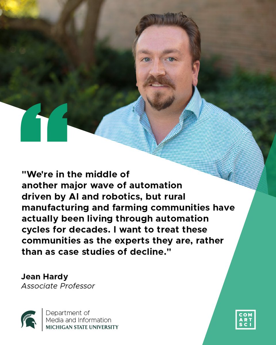 MSUComArtSci's tweet photo. Leading an effort to better understand how rural communities experience and respond to technological change, ComArtSci researcher Jean Hardy has received a four-year grant from the National Science Foundation to support his work. @MediaInfoMSU

Learn more: https://t.co/z7M0IHLMNn https://t.co/w2JYpLPi1E