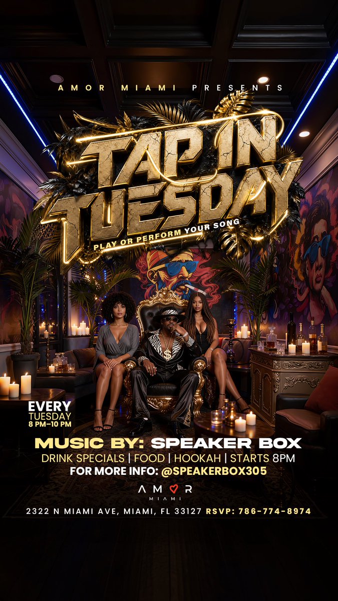 DjFlip305's tweet photo. This Week Lineup In This Order….
Tuesday @HitFactoryRadio 12pm - 3pm
Tuesday @ amor Miami_ 8pm - 3am
Wednesday @ Clock It Wednesday 10pm - 2am 
Saturday @ Playground Miami 10pm - 4am 
If you’re outside, pull up!!
If you’re an artist, send your best record 📲 https://t.co/7wR0fSt8O5