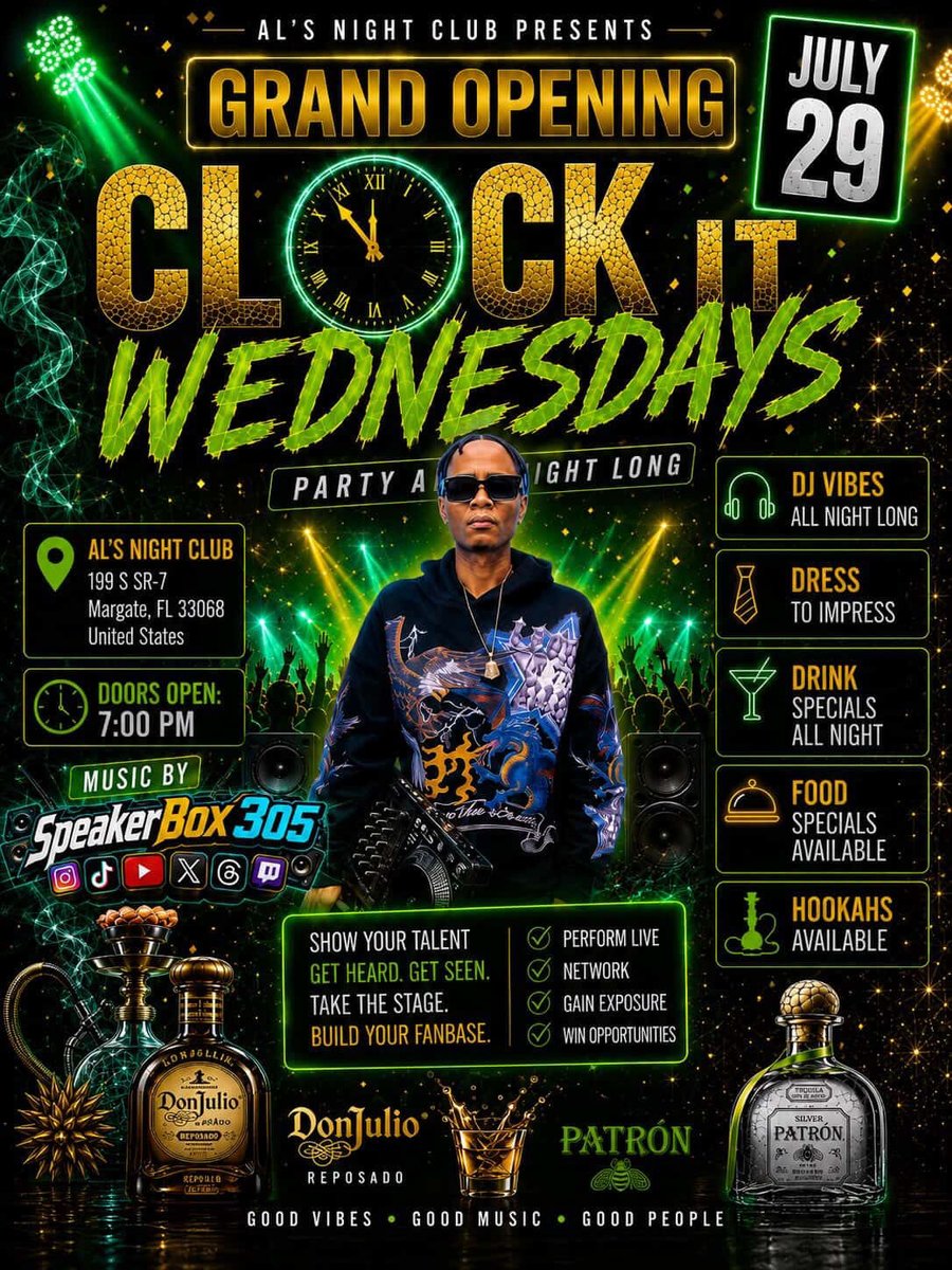 DjFlip305's tweet photo. This Week Lineup In This Order….
Tuesday @HitFactoryRadio 12pm - 3pm
Tuesday @ amor Miami_ 8pm - 3am
Wednesday @ Clock It Wednesday 10pm - 2am 
Saturday @ Playground Miami 10pm - 4am 
If you’re outside, pull up!!
If you’re an artist, send your best record 📲 https://t.co/7wR0fSt8O5