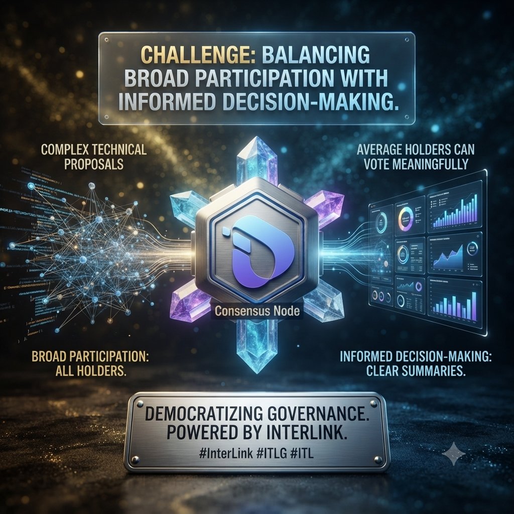 BBukch42285's tweet photo. Challenge: balancing broad participation with informed decision-making. Complex technical proposals require clear summaries so average holders can vote meaningfully.
#InterLink #ITLG #ITL https://t.co/9ChKEEFyrk