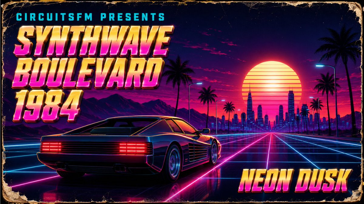 RealCircuitsFM's tweet photo. βΆ CircuitsFM Presents (Full Album Premiere)
π§ Synthwave Boulevard 1984: Neon Dusk ππΆ
β° TONIGHT on YouTube at 8 PM CT
- Outrun cruise
- The sun sits low
- Drive the boulevard
#Outrun | #NeonDusk | #NightDrive | #CircuitsFM https://t.co/2cwJ00rl4t