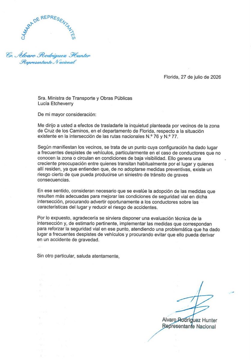 alvaro_chacho's tweet photo. Hoy presentamos tres solicitudes surgidas de reuniones con vecinos:

• Comodato del local de AFE en La Cruz para fines culturales y sociales.
• Cobertura de ambulancia las 24 horas para 25 de Agosto.
• Señalización en la intersección de las rutas 76 y 77.
Seguimos… https://t.co/8KWrbeYPhw