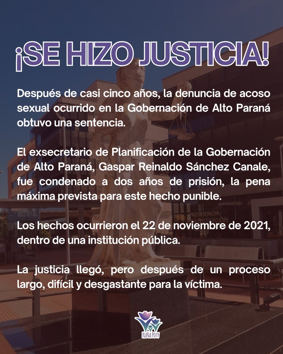 MujerPoty's tweet photo. ¡Por fin justicia! 

Acompañamos a la denunciante durante este proceso y seguiremos trabajando para que todas las mujeres puedan acceder a la justicia y para que las instituciones cuenten con protocolos que prevengan y sancionen la violencia de género. https://t.co/Fd9sYRICoQ