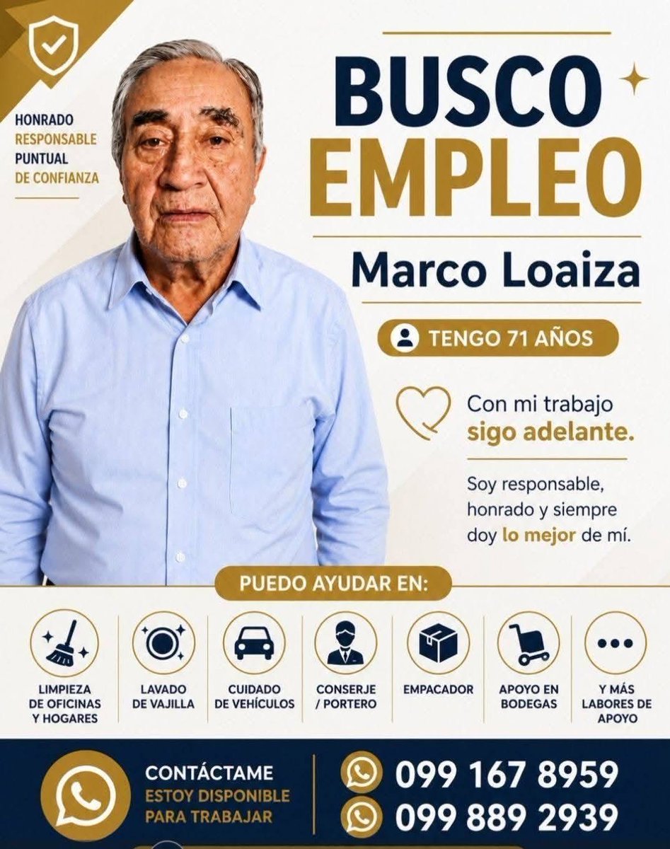 sybelmartinez's tweet photo. 🔴 Este post se ha vuelto viral en Facebook, un adulto mayor, don Marco Loaiza,  buscando empleo. La vejez se ha convertido en una etapa de supervivencia en lugar de descanso, no es elección, es necesidad. #Ecuador envejece sin una red de protección social que garantice una vida digna a nuestros adultos mayores. ¡Lamentable!