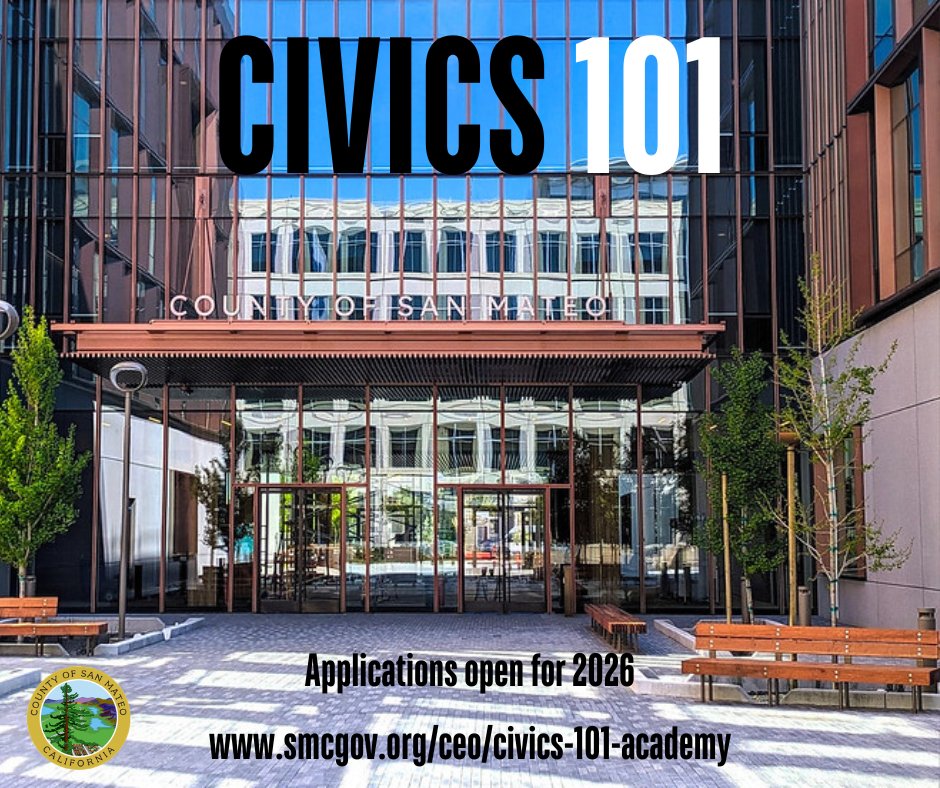 sanmateoco's tweet photo. Ever wonder how the County of San Mateo works? Civics 101 Academy is a free, nine-week Wednesday evening course where you learn directly from department heads and County leaders. Applications now being accepted for fall. https://t.co/P68O96cVZh https://t.co/Q5sCkSVsAu