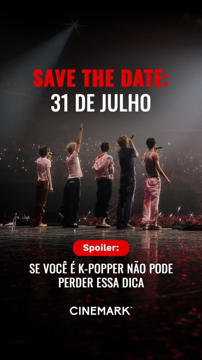 CORTISBRASIL's tweet photo. O Cinemark Brasil publicou um teaser em suas redes sociais com a mensagem “SAVE THE DATE: 31 de julho” e a legenda “Se você é K-popper não pode perder essa dica”, levantando expectativas de que a rede possa anunciar a exibição do show da “PUT YOUR PHONE DOWN — IN LA” nos cinemas brasileiros. 🚨

A data coincide com o início da pré-venda global da transmissão, conforme anunciado pela BIGHIT MUSIC. Além disso, o Cinemark confirmou sessões em países como Colômbia e Argentina.

#CORTIS #코르티스 @cortis_bighit