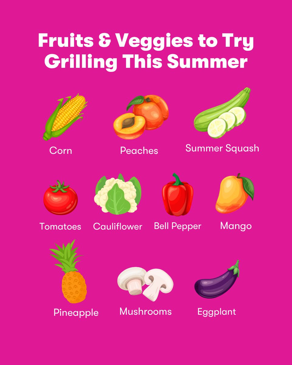 Fruits_Veggies's tweet photo. 🔥Your grill isn't just for burgers. This summer, toss more fruits & veggies on the grill and discover a whole new world of flavor. The heat brings out natural sweetness, creates delicious caramelization, and makes weeknight meals feel a little more exciting. 🌽🥭🌶️🍍#haveaplant https://t.co/D3I6O385xQ
