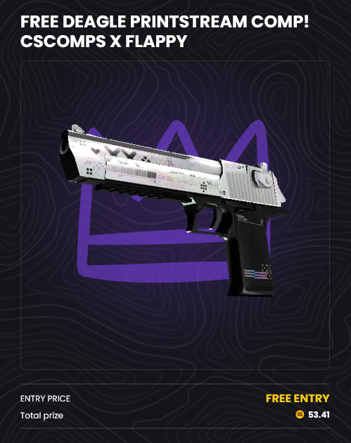 CS_COMPS's tweet photo. We're collaborating with https://t.co/FszgynPDCu to giveaway a free deagle Printstream on CSCOMPS! (link in comments)

Go grab your free tickets now, the Printstream will be drawn live on his stream in 2 weeks time!

FREE 25🪙 for a random RT + TAG A FRIEND!

Ends in 2 weeks https://t.co/m6bIYrdHWM