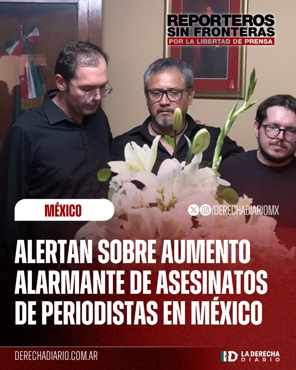 DerechaDiarioMX's tweet photo. 🚨🇲🇽 | CENSURAN CON VIOLENCIA: La organización Reporteros Sin Fronteras advirtió de un aumento alarmante en los asesinatos contra periodistas en México, confirmando que se trata del "peor que se ha visto en más de 15 años", tras los homicidios de 6 comunicadores en lo que va del año.