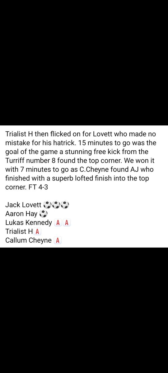 Meldrum_United's tweet photo. Pre Season Friendly Result 

Meldrum United 4-3 Turriff United Development 

Jack Lovett ⚽️⚽️⚽️
Aaron Hay ⚽️
@LukasJK96 🅰️🅰️
@callumcheynee 🅰️
Trialist H🅰️ https://t.co/xG7mctUC70