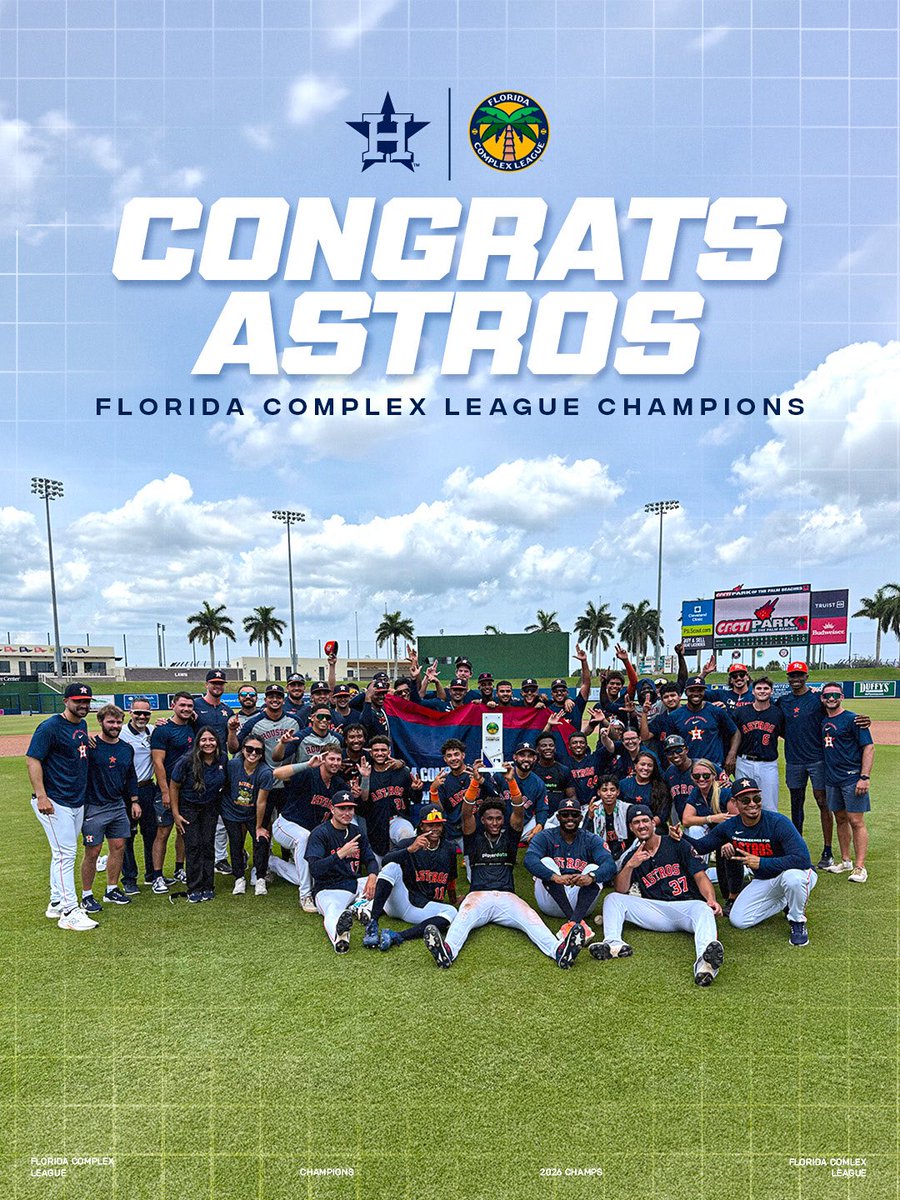 astros's tweet photo. The future brought home some hardware.   

Congratulations to our Florida Complex League Astros on bringing home the FCL Championship!🤘 https://t.co/7FsDsGhtNi