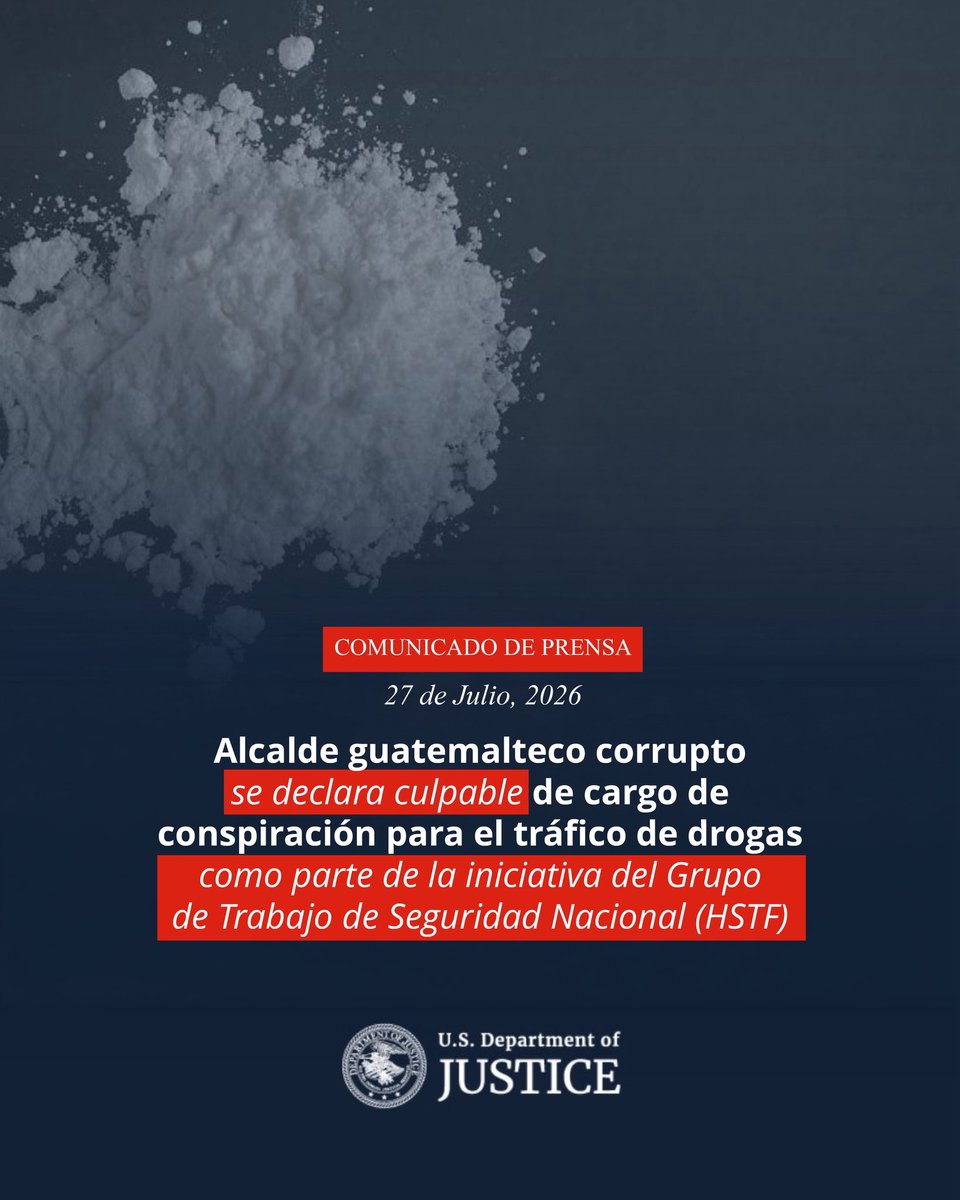 usembassyguate's tweet photo. .@POTUS Trump ha dejado claro que la protección del pueblo estadounidense comienza por desmantelar las organizaciones criminales que amenazan a nuestras comunidades, tanto en el país como en el extranjero. La declaración de culpabilidad de hoy refleja la estrecha colaboración entre Estados Unidos y Guatemala para garantizar que los narcotraficantes rindan cuentas ante la justicia.
Comunicado de prensa: https://t.co/xA2suOpyiI