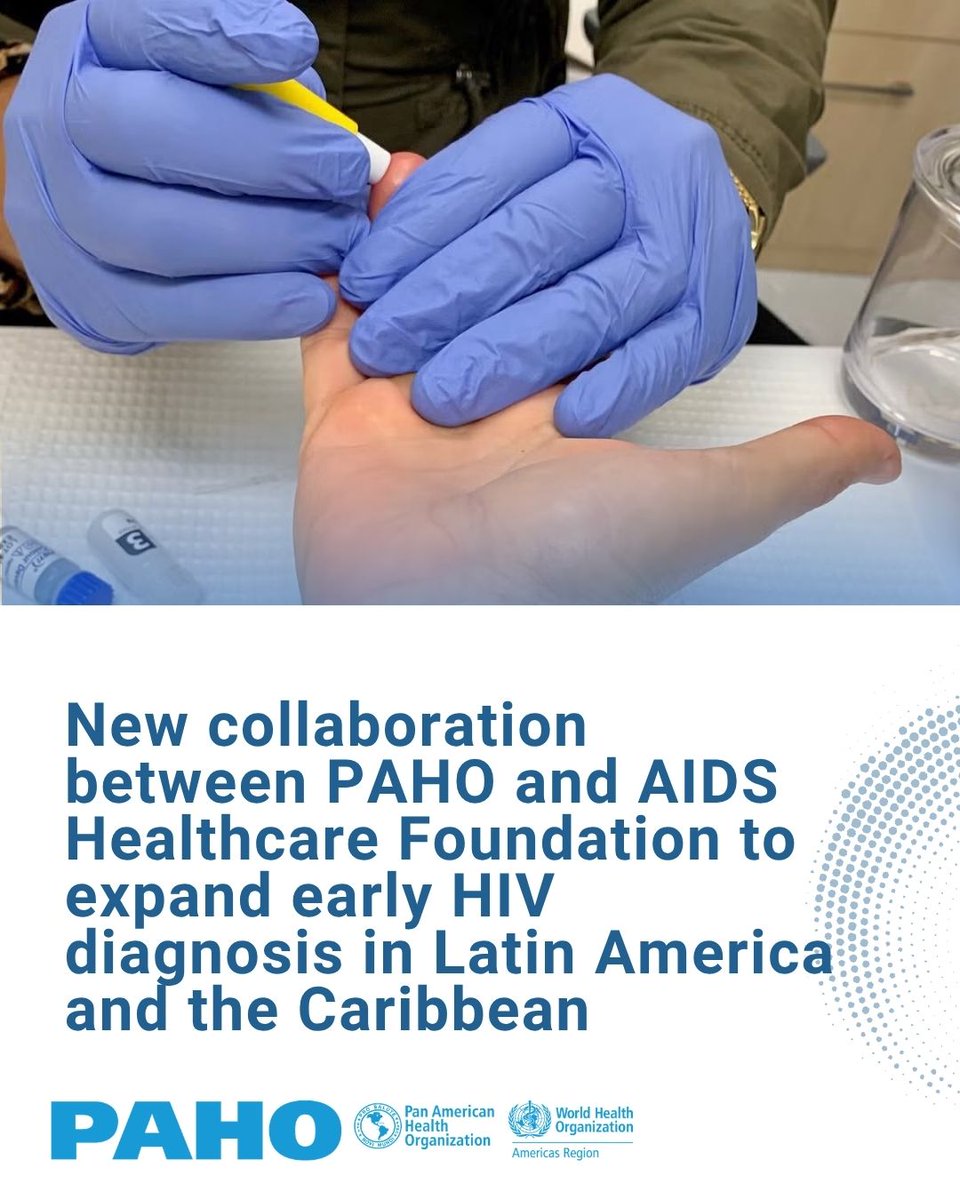 pahowho's tweet photo. PAHO and @AHFcares are joining forces to expand early HIV diagnosis across Latin America and the Caribbean - improving access to testing, linking people to care sooner, and helping reduce preventable AIDS-related deaths. Learn more: 
ℹ️ https://t.co/nBYz66lkFo 
#HIV #HealthForAll https://t.co/8jKXYWzDjb