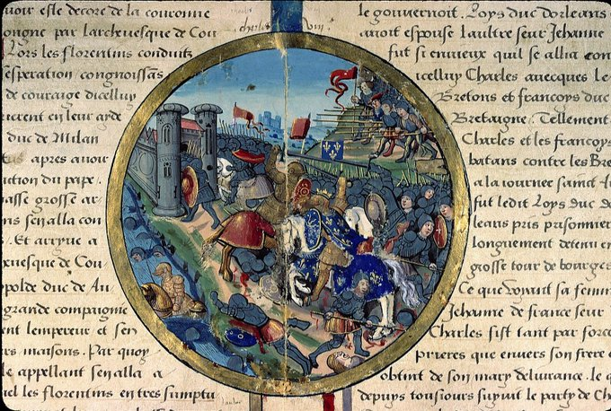 CorbeauDlicieux's tweet photo. Le 28 juillet 1488, il y a 538 ans, les troupes françaises battent les bretons à la bataille de Saint-Aubin-du-Cormier. Le duc de Bretagne est contraint de signer un traité stipulant que son héritière Anne ne pourra se marier sans l'accord du roi de France. C'est la première étape du rattachement de ce duché au royaume.