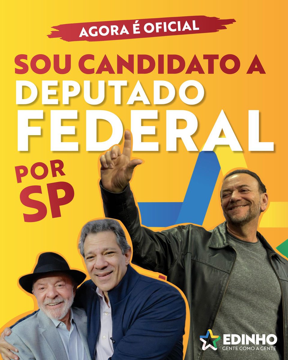 edinhosilva's tweet photo. Agora é oficial: sou candidato a deputado federal por São Paulo.

Quero levar para a Câmara dos Deputados a experiência de quem conhece a realidade das cidades e acredita na política como ferramenta para melhorar a vida das pessoas.

Ao lado do presidente Lula e de Fernando Haddad, vou defender mais investimentos, direitos e políticas públicas que cheguem de verdade à população de São Paulo.

Essa caminhada começa agora. Conto com você.