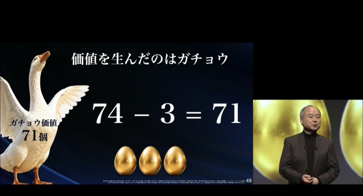 dennotai's tweet photo. 過去に取締役を務め、今でも株主であるソフトバンクグループの株主総会の映像を見た。孫さんのプレゼンがいつにも増して自信に溢れ、分かりやすかった。そしてなによりも、「半信半疑」から始まるプレゼンが、世界中の誰よりもいかがわしかった。最高😆

いかがわしくあれ！

https://t.co/Ts17Bv8bQ0 https://t.co/HRembBtcYX