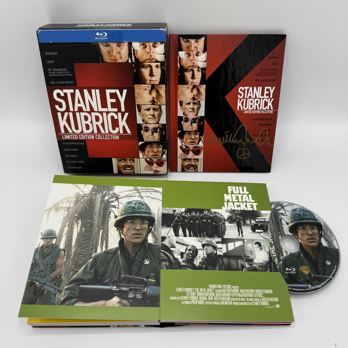 MatthewModine's tweet photo. REPOST + be following by Monday, August 3 for a chance to win this #StanleyKubrick Limited Edition Blu-ray Collection! I signed the included hardcover book in gold Sharpie with the peace symbol. I'll select one winner at random and announce next #ModineMonday. Good luck! #KubrickDay

And if you'd like to support the @FMJDiary project and exhibition, you can bid on a huge #Kubrick bundle with 6 signed items here: https://t.co/QubrH9TQGy