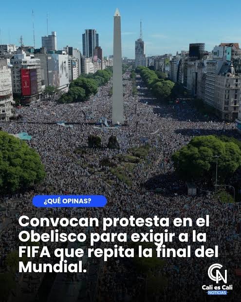 AkiraSendoh99's tweet photo. @aarontsuarez Amigo, una gran parte de tu país, convocó una protesta en el obelisco para exigir a la FIFA que repita la final

Eso no es ni aceptación ni dejar de llorar https://t.co/3VPsob4XiO