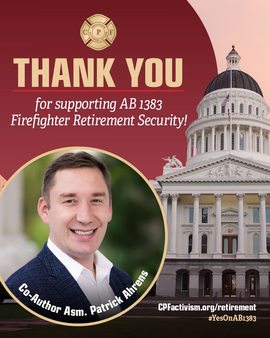 CAFirefighters's tweet photo. Thank you @asmahrens for supporting #AB1383. Your commitment to California firefighters and their future does not go unnoticed. #AB1383 https://t.co/4fM3QqNFY5