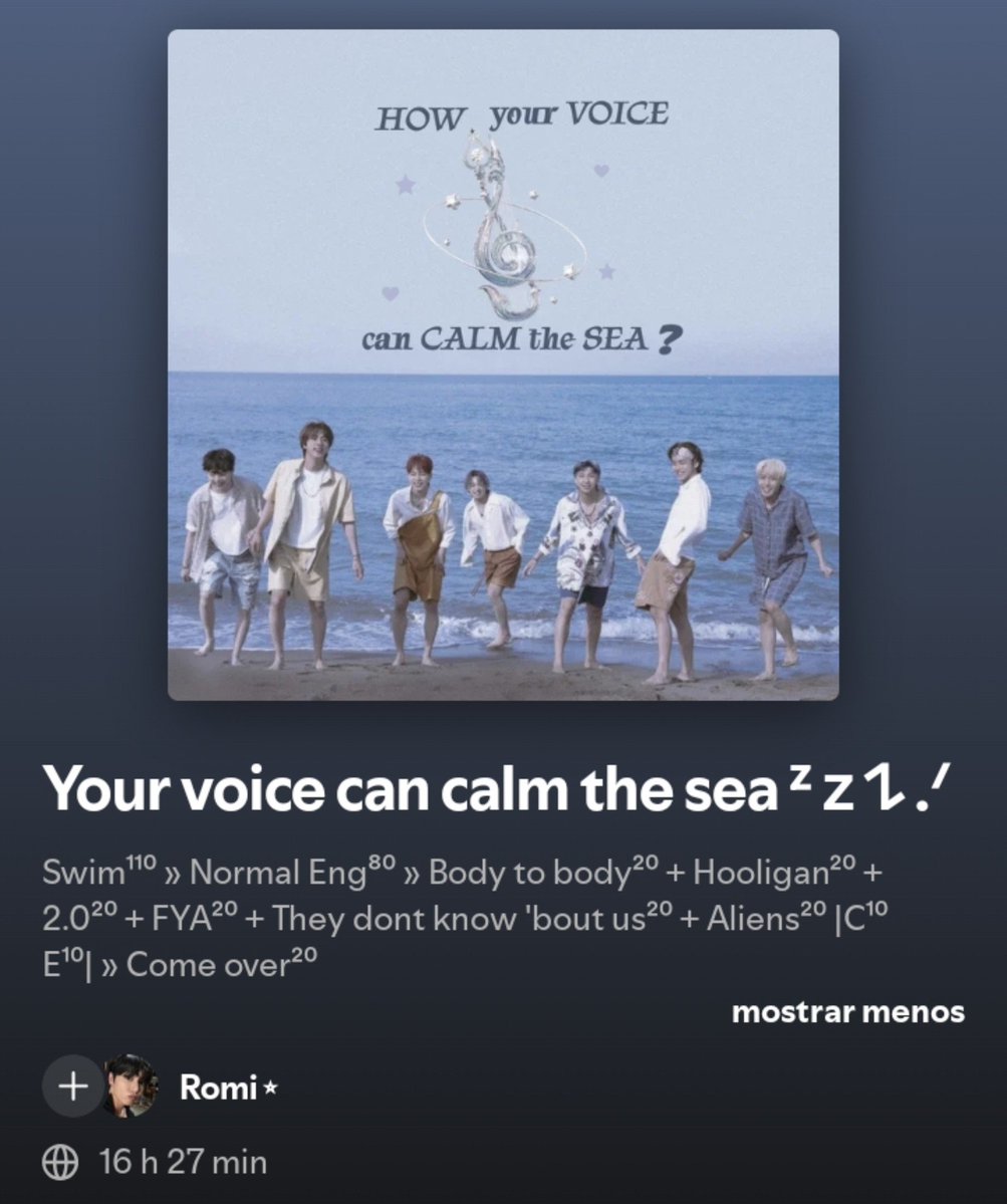 lightjjk's tweet photo. — Playlists nuevas para el rastreo de hoy 🫶

Swim¹¹⁰, Normal eng⁸⁰, btb²⁰, hooligan²⁰, 2.0²⁰, fya²⁰, tdkbu²⁰, aliens²⁰, come over²⁰
(https://t.co/VHfYZO2oB0)

Swim¹⁰, no.29²⁰, mgr²⁰, ints²⁰, please²⁰, omn²⁰ like animals²⁰
(https://t.co/7Yc7zHXu6e) https://t.co/k9nMlkc27e