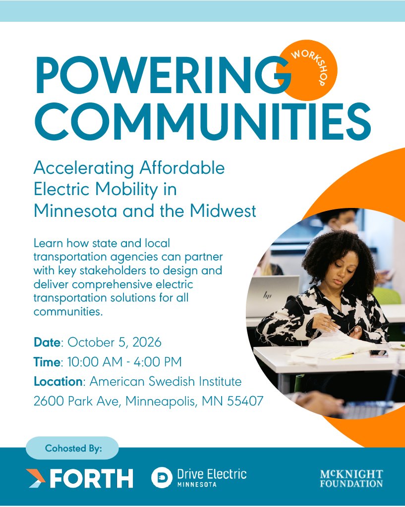 ForthMobility's tweet photo. Join us Oct 5 for Powering Communities with @DriveElectricMN! Explore affordable, equitable electric mobility. 

Register: https://t.co/G0B7tc8hMX 🍹 #ElectricMobility #Minnesota https://t.co/MIAD9NkTXS