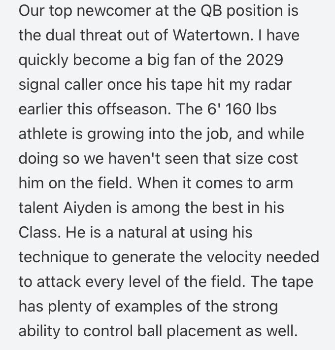 Aiydenpm3's tweet photo. Thankful and grateful to become ranked as the #3 QB in Wisconsin for the class of 2029! 
@MJ_NFLDraft @alex_crogan @BenjiKamrath https://t.co/n3Kw2OpWjm