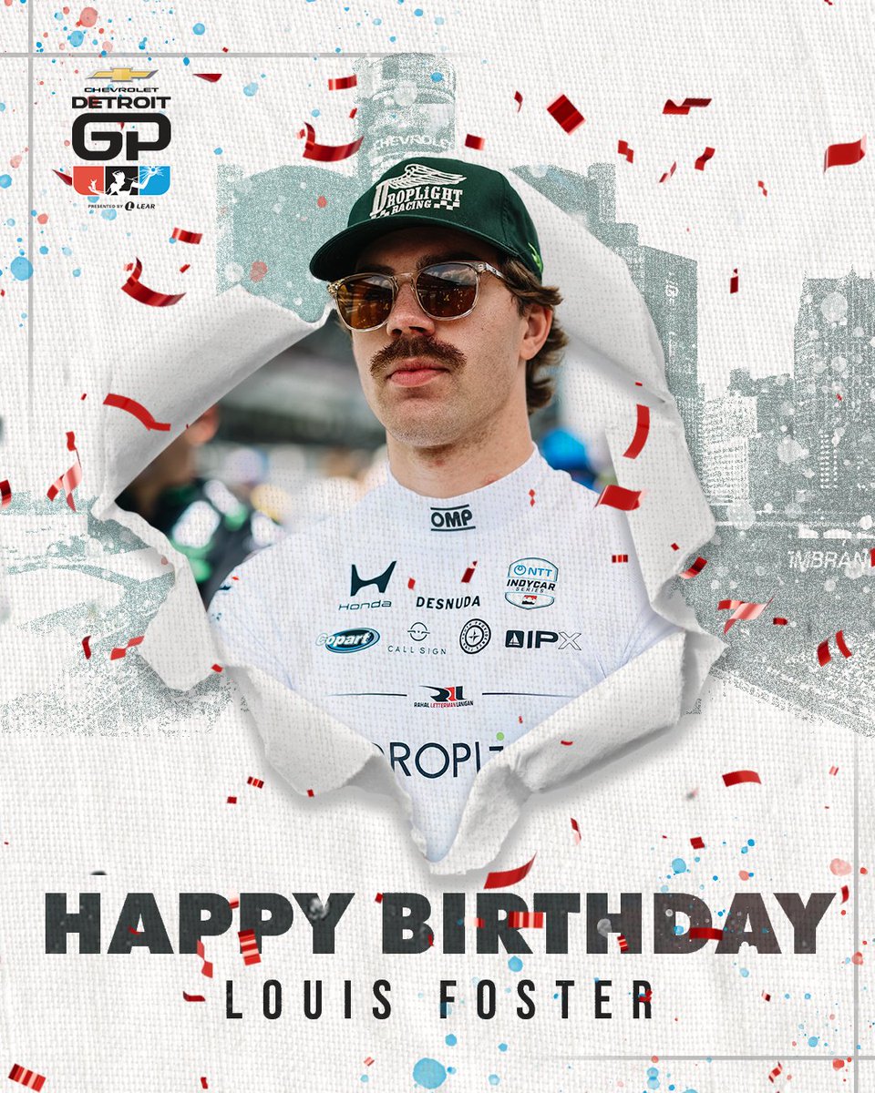 detroitgp's tweet photo. Wishing a Happy Birthday to INDYCAR’s Louis Foster. The @rllracing driver won on the Streets of Downtown Detroit at the 2024 #DetroitGP during his championship INDY NXT by Firestone season, and he posted a top-10 finish this year in his second @indycar start in the Motor City. 

@_louisfoster
#WeDriveDetroit // #INDYCAR