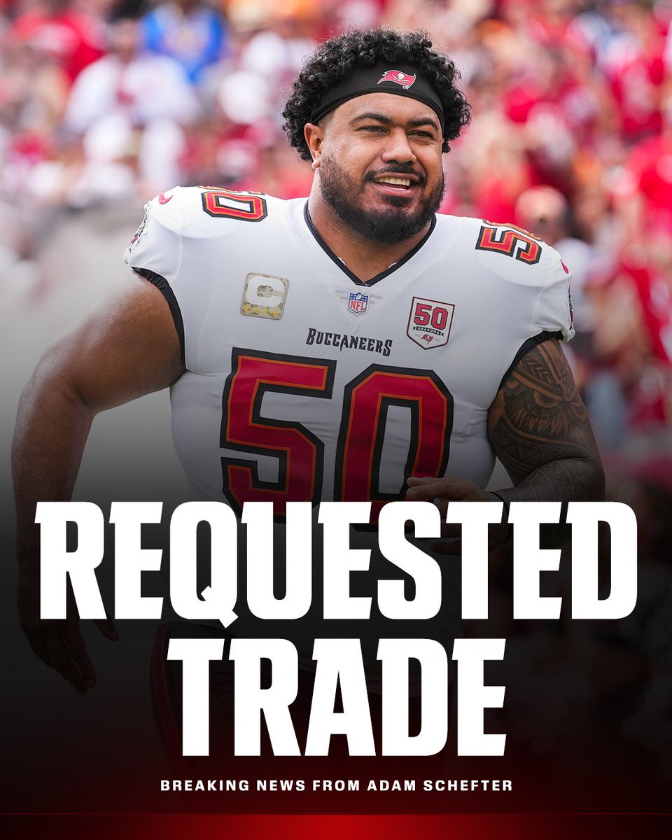 ESPNNFL's tweet photo. Breaking: Super Bowl champion Vita Vea has requested a trade from the Buccaneers, a source told @AdamSchefter. https://t.co/a7zeV2XWwc