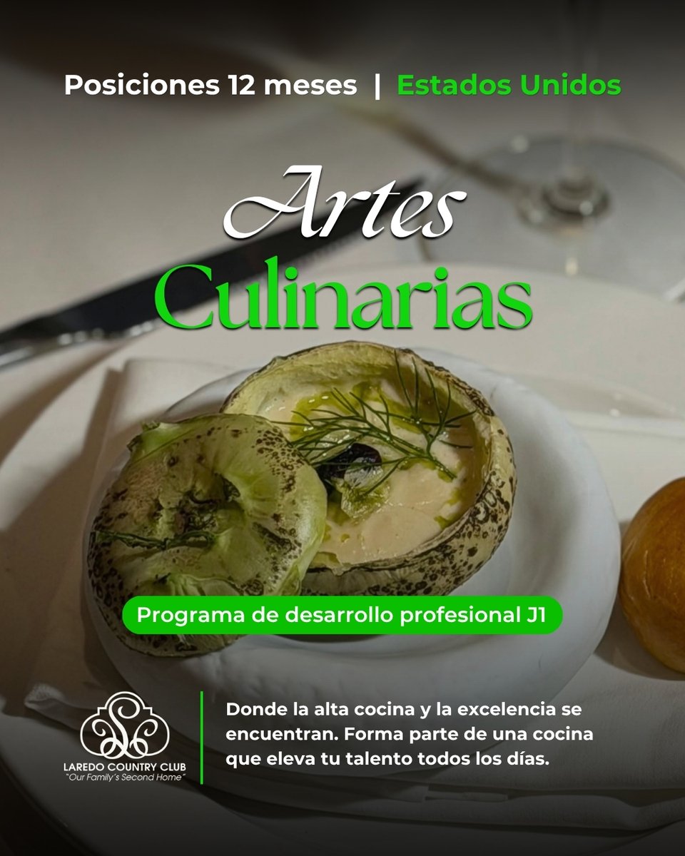 EnlaceInt's tweet photo. 👨‍🍳🇺🇸 Tu próxima cocina podría estar en Texas.
Vive una experiencia internacional en Laredo Country Club con el Programa J-1 en Artes Culinarias.
💵 Desde $2,000 USD/mes + horas extra
📍 Laredo, Texas
🗓️ 12 meses
📲 Inicia tu proceso:
https://t.co/1t8p8pgrLs
#ProgramaJ1 https://t.co/Q1QTWgwmTV