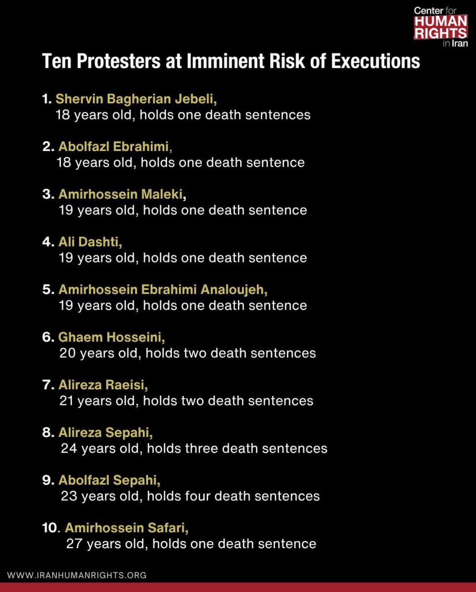 BGhandehari's tweet photo. There are growing fears that 10 young protesters on death row in Iran could be executed soon after some of their families were reportedly called in for a final visit.

Global silence on these executions has given authorities the green light to accelerate hangings.

#میدان_علیخانی https://t.co/lEGS8fmbyc