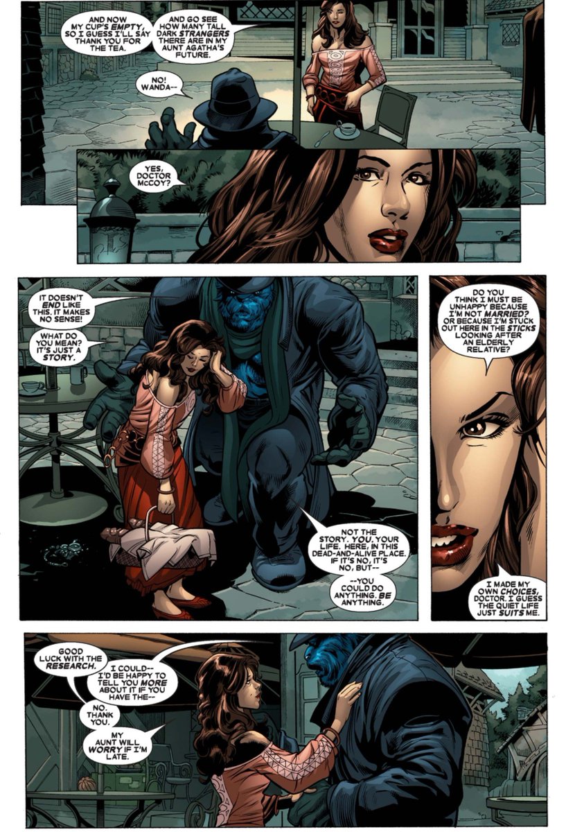 FeiticeiraNews's tweet photo. ᱬ | Post para apreciar a relação entre Wanda e o Hank (Fera)

Durante o limbo de 7 anos da Wanda após o Dia M, Hank foi uma das poucas pessoas que conseguiu localiza-la após ter contato com ela em um reino mistico estabelecendo uma conexão, ele encontrou a Wanda desmemoriada na Transia e com certeza nossa diva foi atrás de puxar assunto com o Lobo azul, o melhor dessa interação é que foi genuina, Fera até tentou mas não forçou a Wanda lembrar quem era ou o que fez e nem deu sua localização para os X-men, a deixou em paz.

- X-men #204